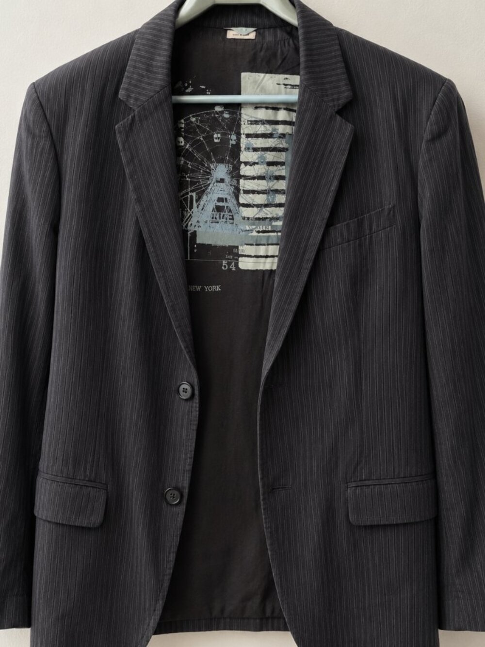 $25 SALE Calvin Klein Men Sz S Black Striped Cotton Designer‎ Blazer Tailored